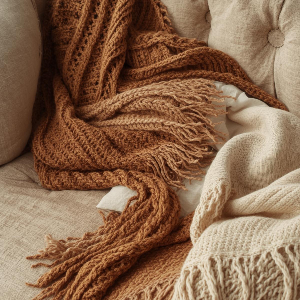 Flowing linen curtains in natural beige color